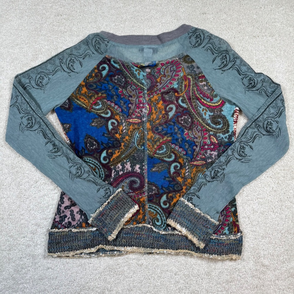 Dalin Zip Up Cardigan Womens Medium Blue Multi Paisley Mixed Media Knit Jacket - Picture 3 of 6